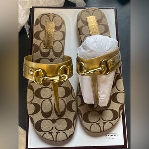 Gold and Tan Coach Flip Flops Size 9